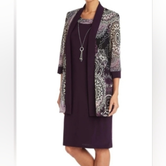 R&M Richards Dresses & Skirts - NWT! R&M Richards 2 Piece Printed Jacket And Dress Set Petite - Eggplant